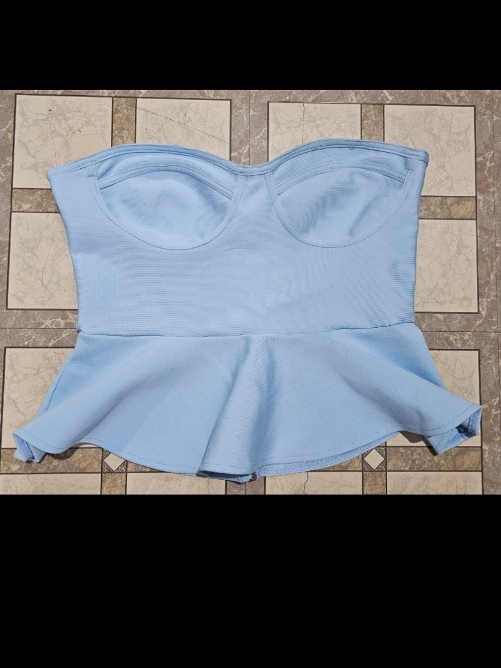 XL Twelfth Love Strapless Light Baby Blue Peplum Bustier Top Zippered Back